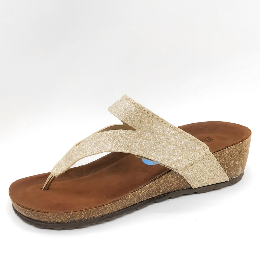 New Women's Italian Gold Dust Shimmer Eva Toe-Post Comfort Sandal By Bio-Gold